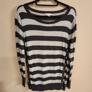 ! Caslon Black/Gray L/S Long Sweater w Silver Functional Side Buttons - SZ M !